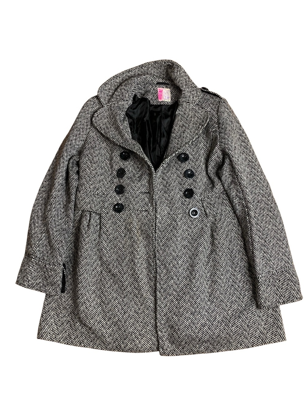 Ardene Black & White Herringbone Peacoat Double Breasted Winter Jacket Large